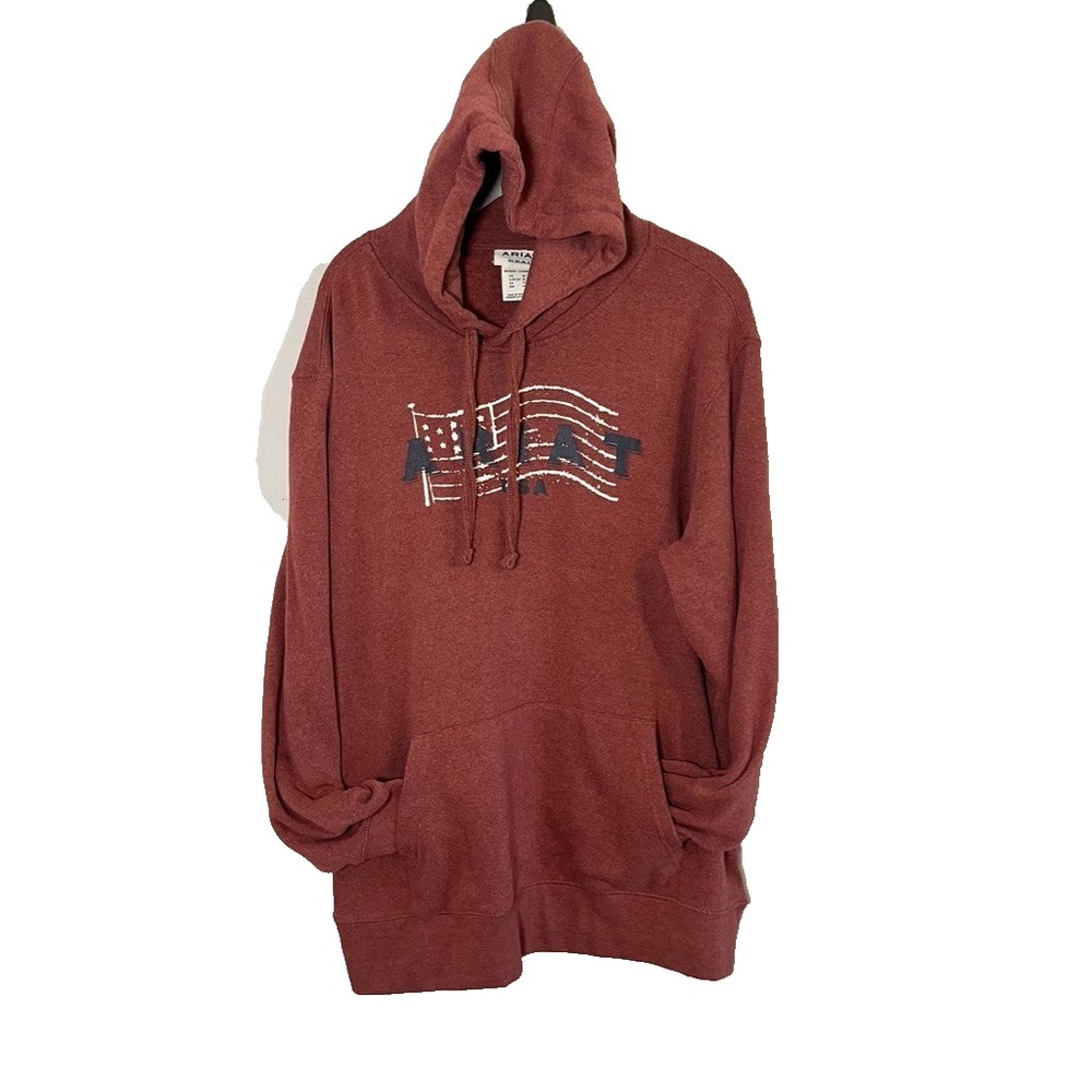 Ariat American Flag Pullover Fleece Hood Sweatshirt XL Western Red Classic 90s